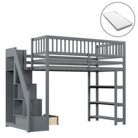 HOCHBETT 90/200 cm Grau mit Sicherheitsleiter und Stauraum mit Matratze - Grau, Holzwerkstoff (90/200cm) - OKWISH