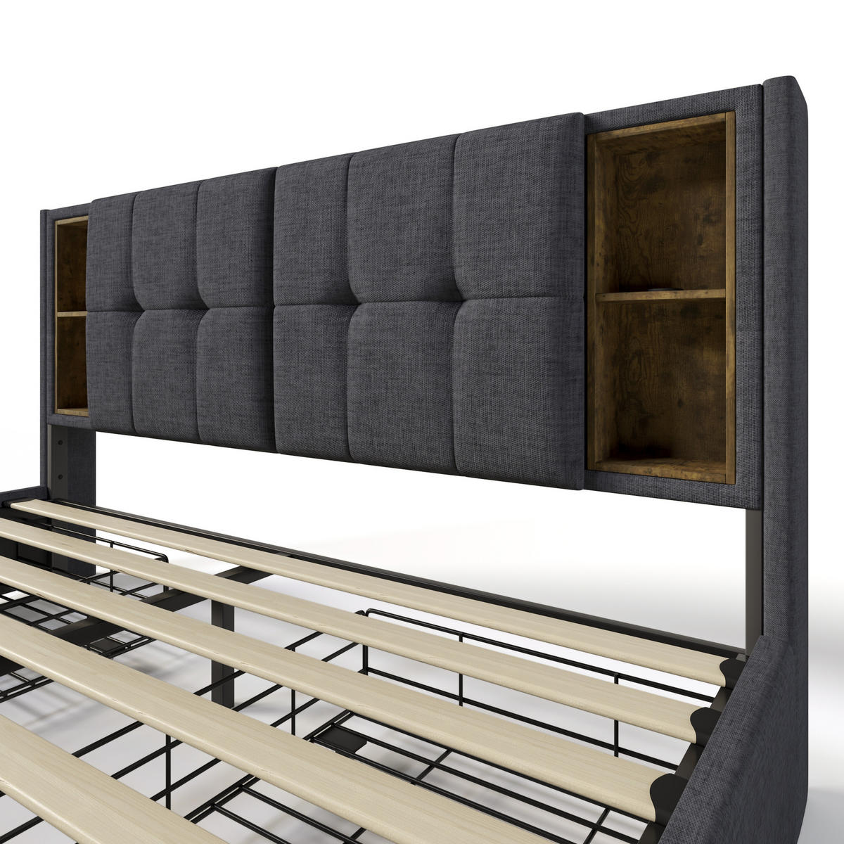 POLSTERBETT 160/200 cm DE-00343, in Leinen Grau, 4 Schubladen - Grau, Metall (160/200cm) - ComfortXL