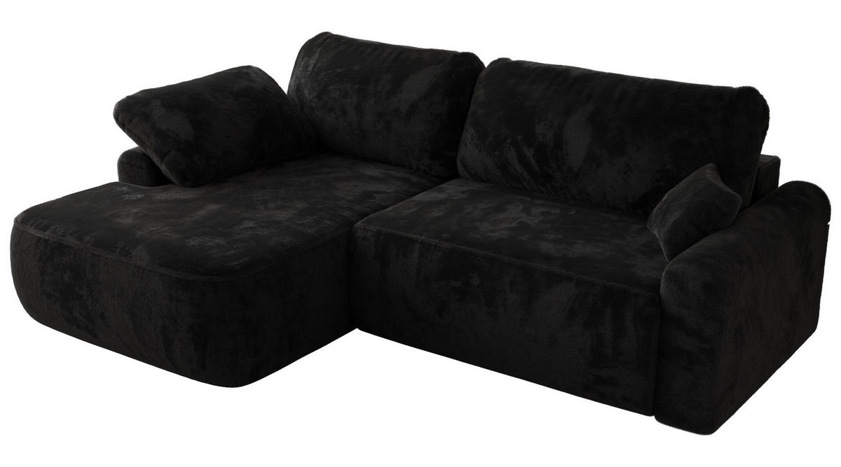 ECKSCHLAFSOFA CUBO L Schwarz Plüsch - links - Schwarz, Kunststoff/Textil (273/187cm) - MKS