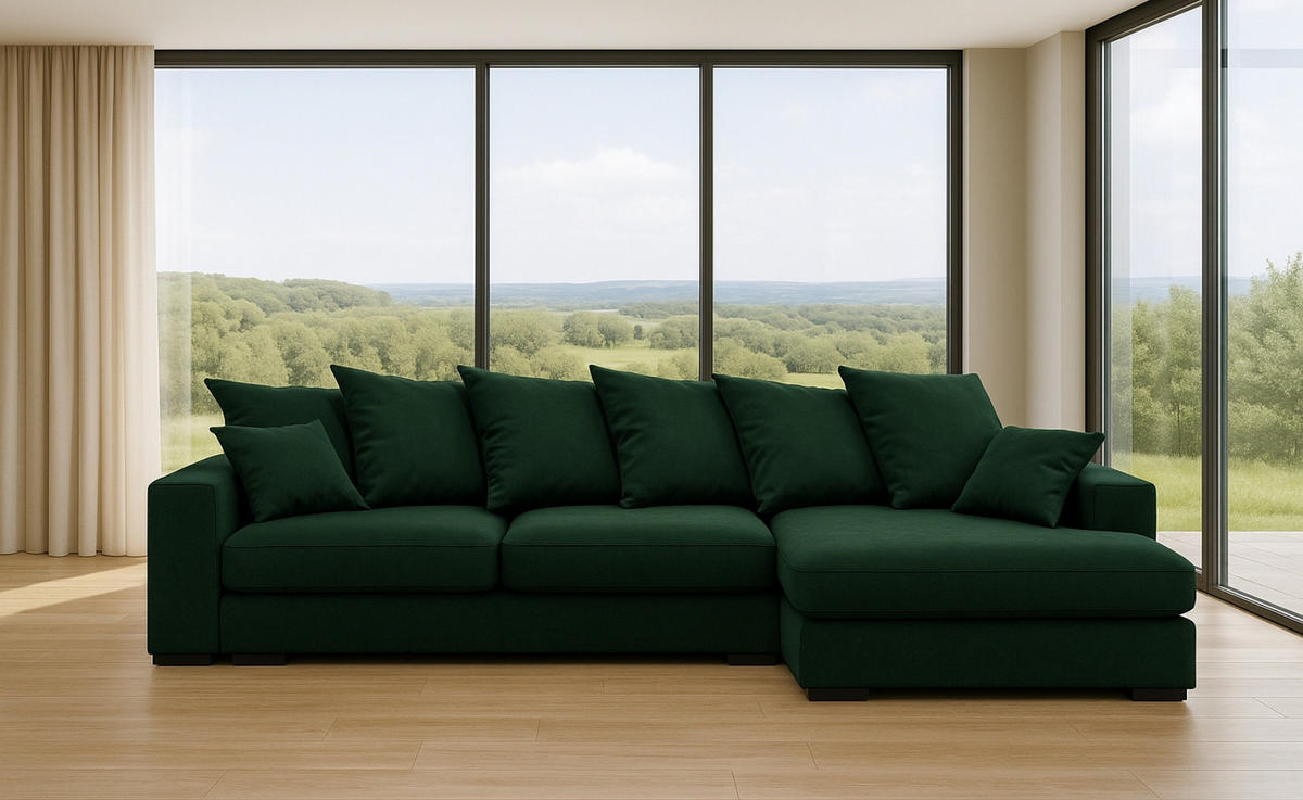 ECKSOFA Mit Schlaffunktion Und Bettkasten Couch L-form Gabon Stoff Riviera Rechts Grün - Grün, Holz (285/155cm) - Kaiser Möbel