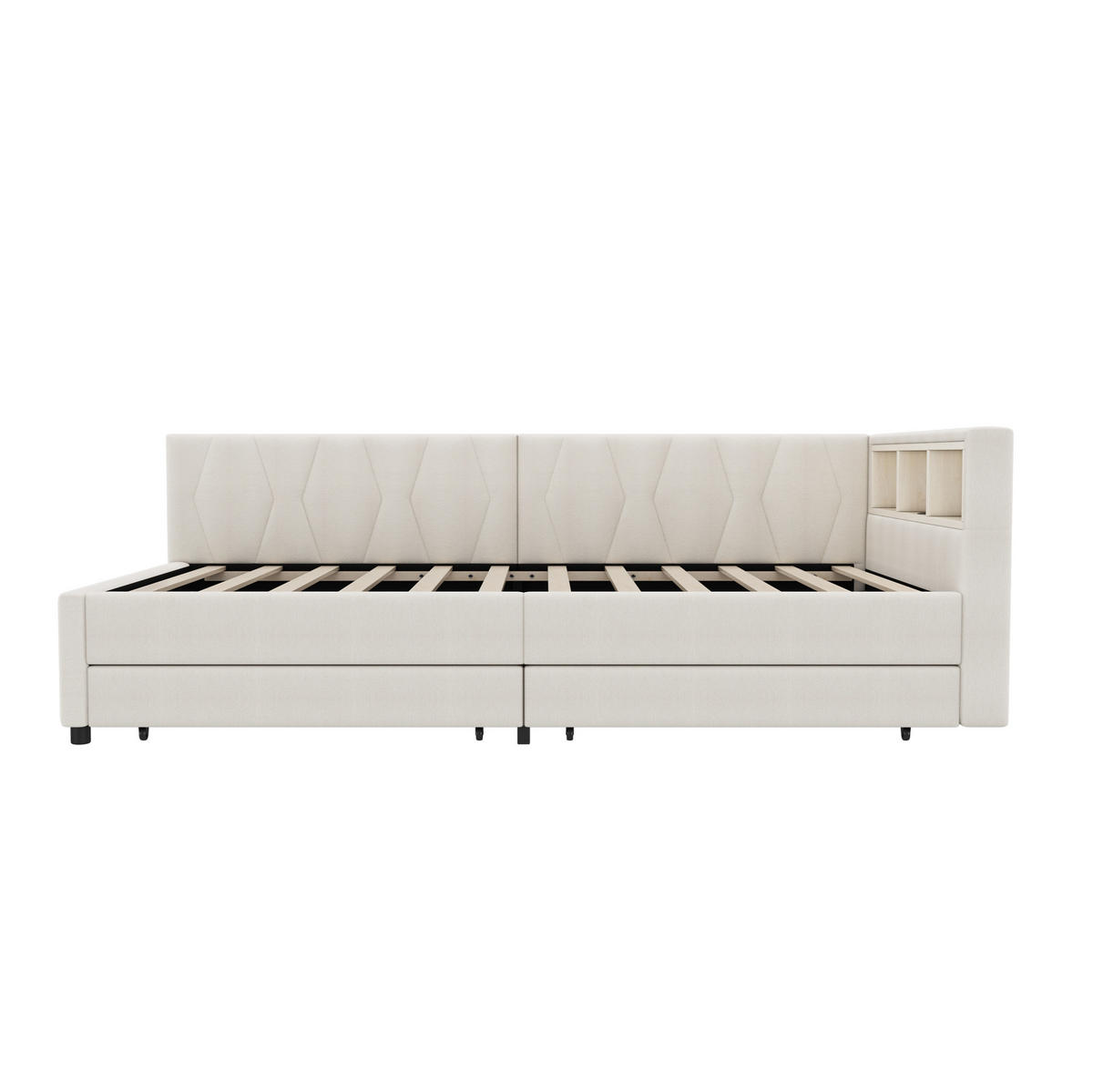 KREVET 90/200 cm s LED osvjetljenjem, USB+Type C priključkom, dva ladice i policama, Bež - bež, tekstil (90/200cm) - Redom