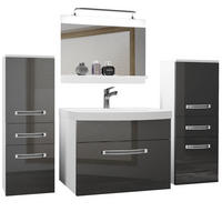 BADMÖBEL Badezimmer Grau Glänzend - Hellgrau, Holz (140/81/40cm) - B BELINI GROUP