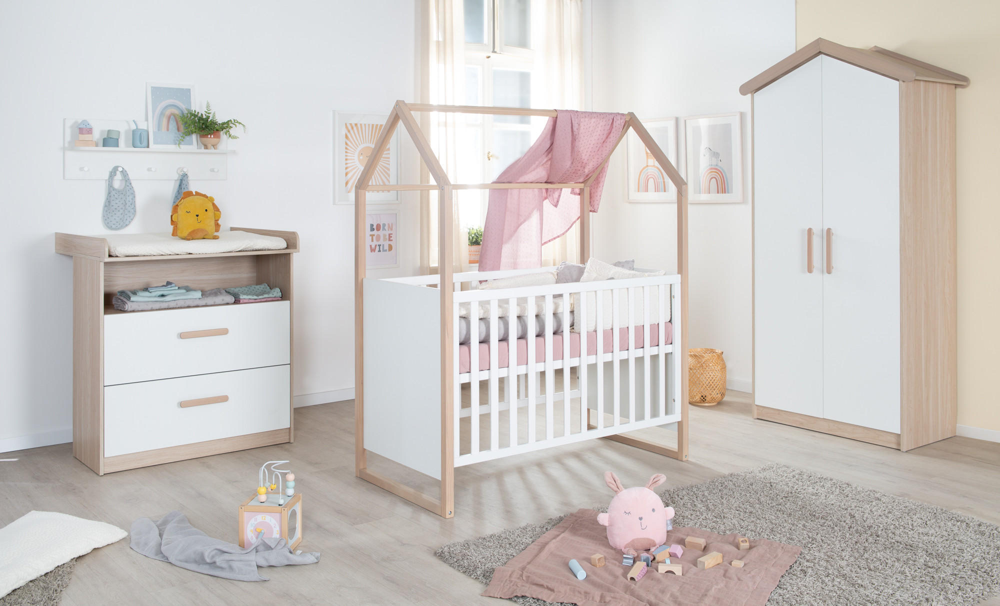 BABYZIMMER SET Cabane 3-teilig - Eichefarben/Weiß, Holz/Holzwerkstoff (96/190/50cm) - Roba
