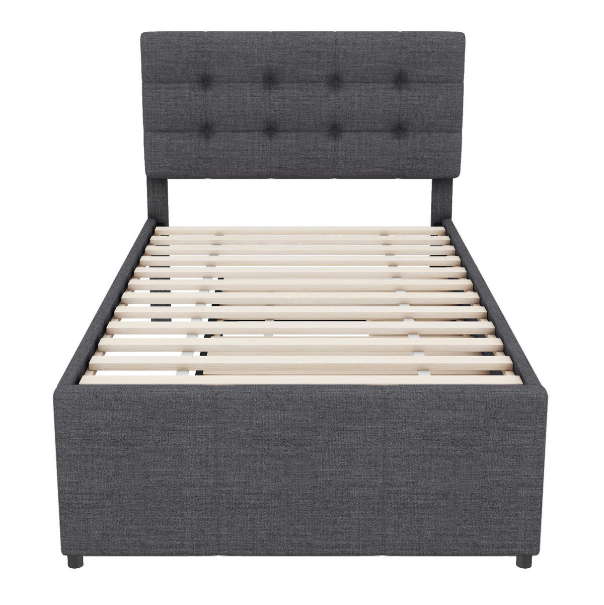 POLSTERBETT 90/200 cm Grau aus Leinen mit Ausziehbett - Grau, Textil (90/200cm) - OKMYHOME