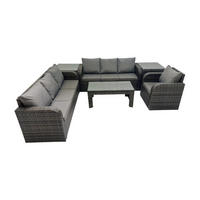 GARTENSOFA SET mit rechteckigem COUCHTISCH Polyrattan 7-Sitzer Dunkelgrau - Dunkelgrau/Grau, Glas/Kunststoff - Fimous
