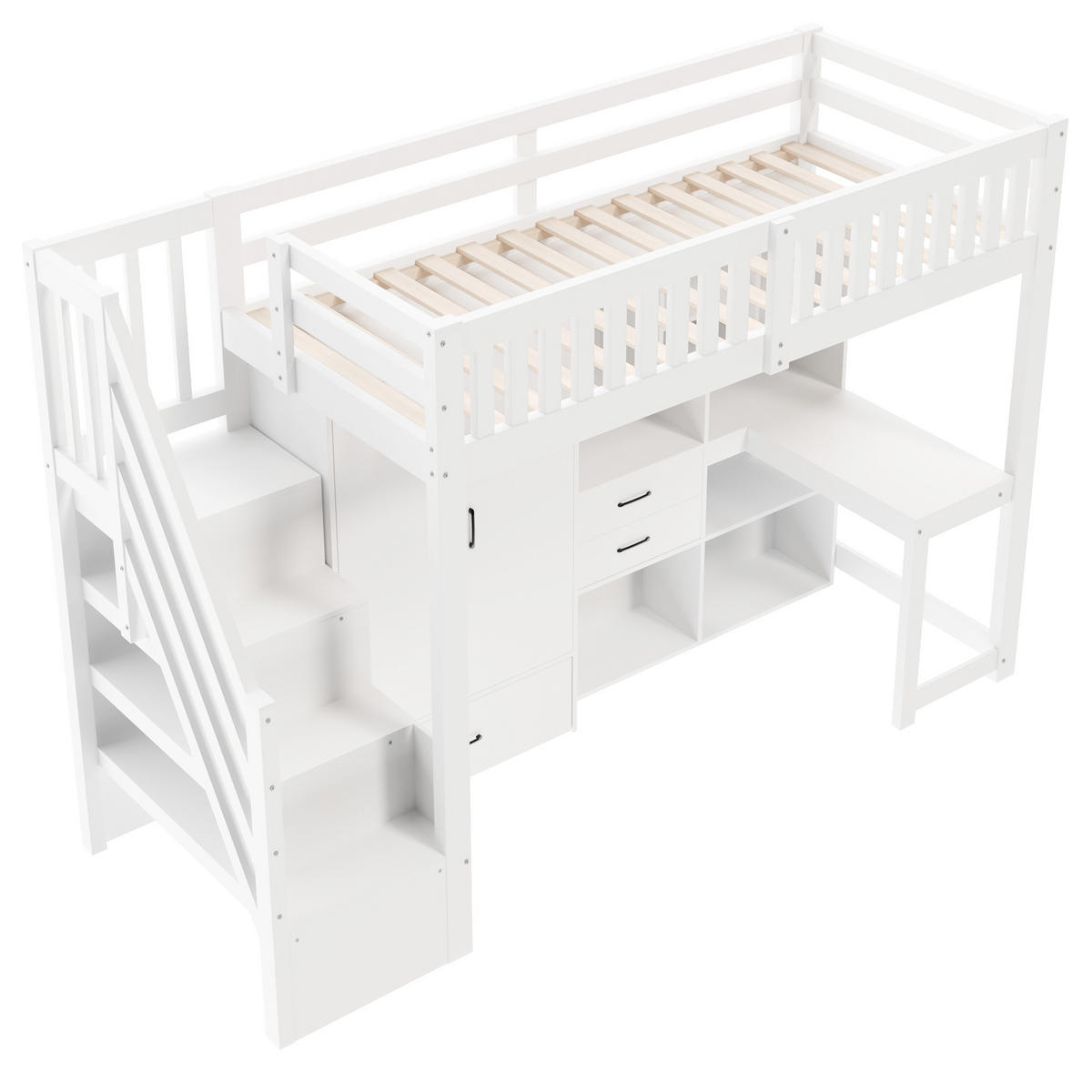HOCHBETT 90/200 cm in Weiß – mit Schreibtisch, Kleiderschrank und Stauraum - Weiß, Holz (90/200cm) - BEAOK