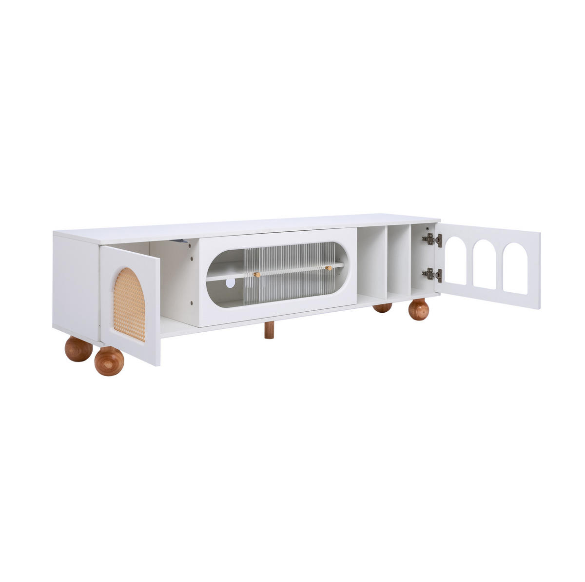 TV-LOWBOARD aus Holzwerkstoff 170x47x37 cm Weiß/Holzfarben mit Glastür und Stauraum - Weiß, Holzwerkstoff (170/37/47cm) - IVMEU