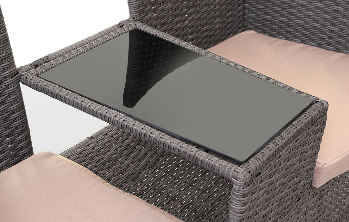 GARTENBANK mit Tisch Grau Kissen Creme - Grau, Metall (132/84/55cm) - PROREGAL