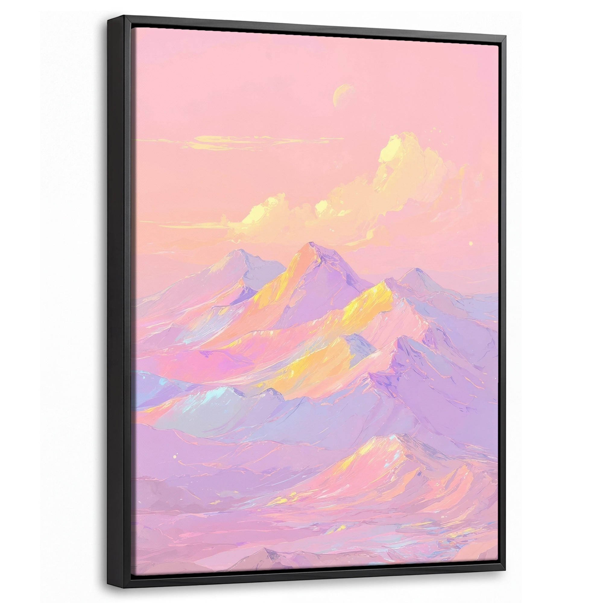 LEINWAND Bilder mit Rahmen - Berggipfel - Wolken - Verträumt - 30x40 - Hellrosa, Textil (30/40cm) - MuchoWow