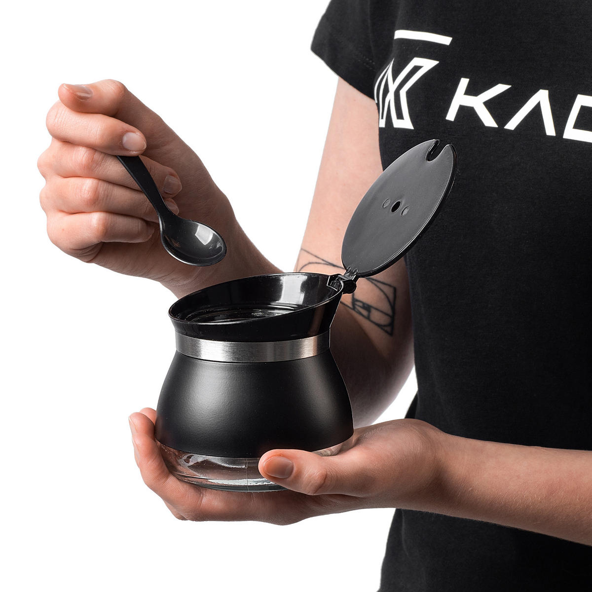 ZUCKERDOSE aus Glas mit Löffel, 270 ml, Schwarz - Schwarz, Glas (9/3.5cm) - KADAX