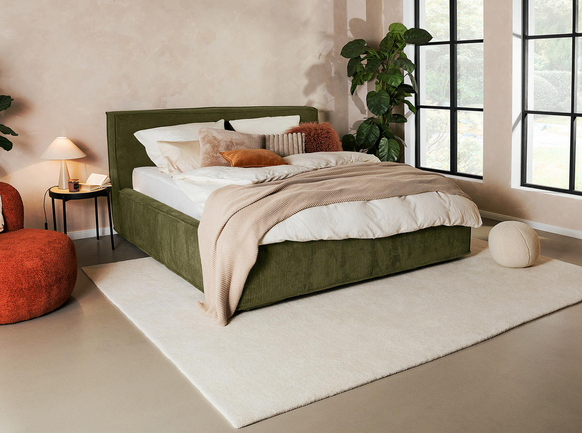 POLSTERBETT - Olivgrün, Textil (180/200cm) - home24