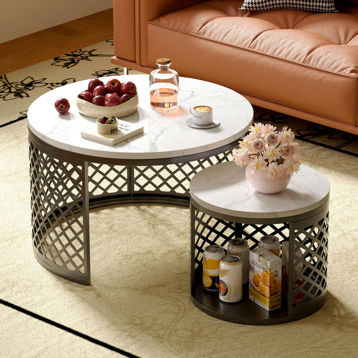 COUCHTISCH Wohnzimmertisch für couch Sofatisch mit Haustierbereich und Haustiermatte, mit Marmorstruktur, bis 400 °C - Schwarz, Holzwerkstoff/Metall (70/70/45cm) - STILVORA