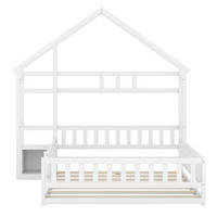 HAUSBETT 140/200 cm mit Schutzgeländer und Nachttisch, Weiß - Weiß, Holz