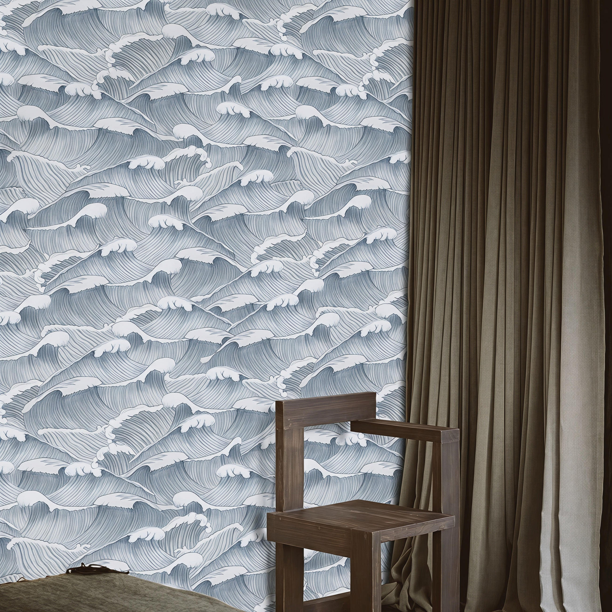 TAPETE Meer aus echtem Papier, 200x280cm, 8 Bögen - Blau, Papier (200/280cm) - WALLPAPERS4BEGINNERS
