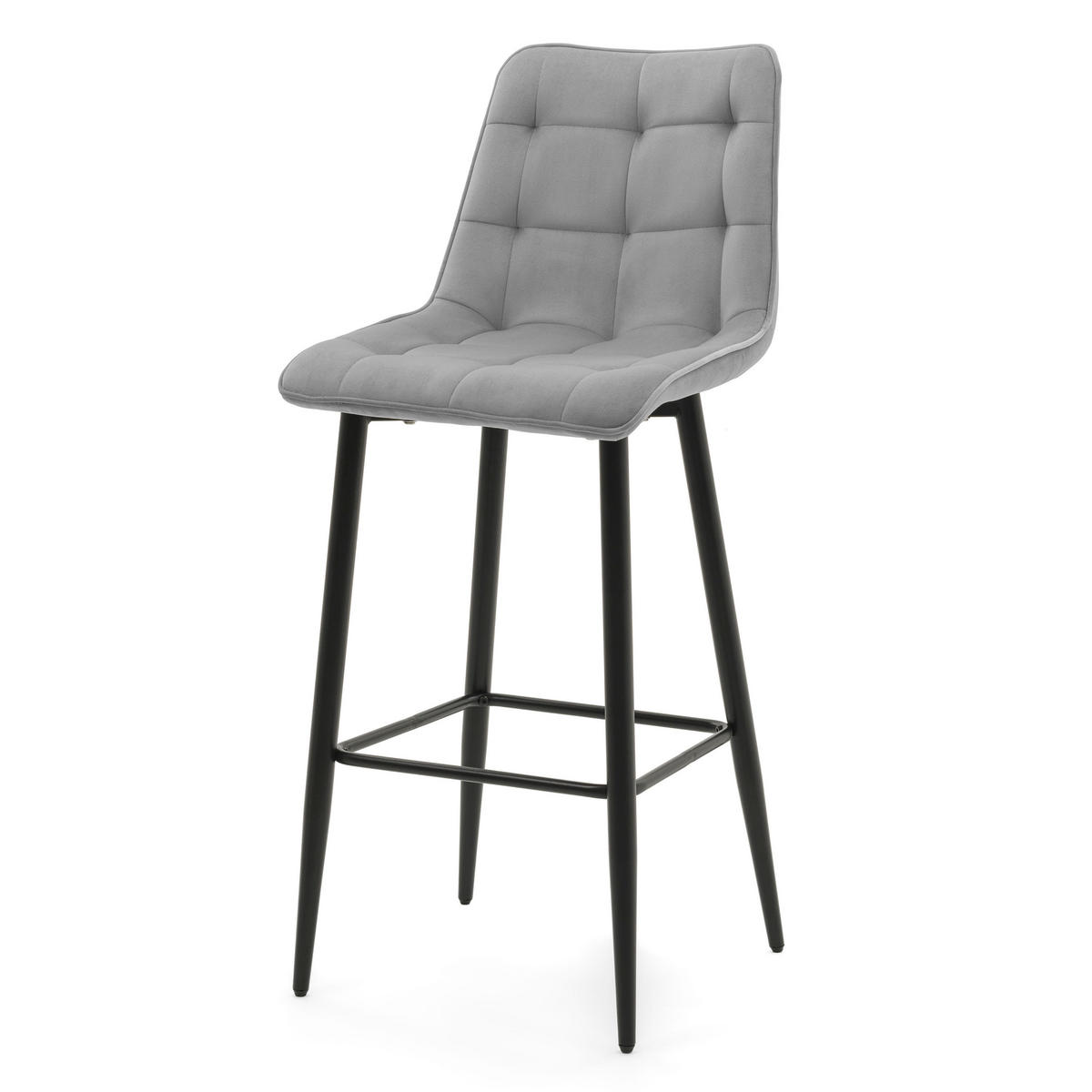 BARHOCKER CHIC gespolsterter mit Steppung - hellgrau - Samt Velours - Hellgrau/Schwarz, Textil/Metall (46/109/56cm) - NEW HOME