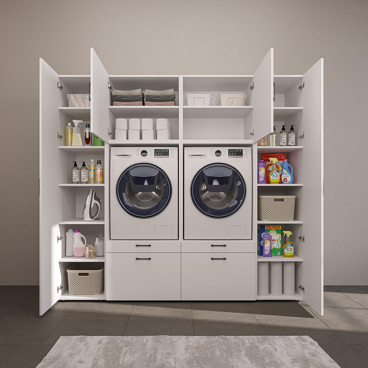 WASCHMASCHINENSCHRANK Serie 2 224cm Breit, 205cm Hoch - Weiß, Holzwerkstoff (224/205/67cm)