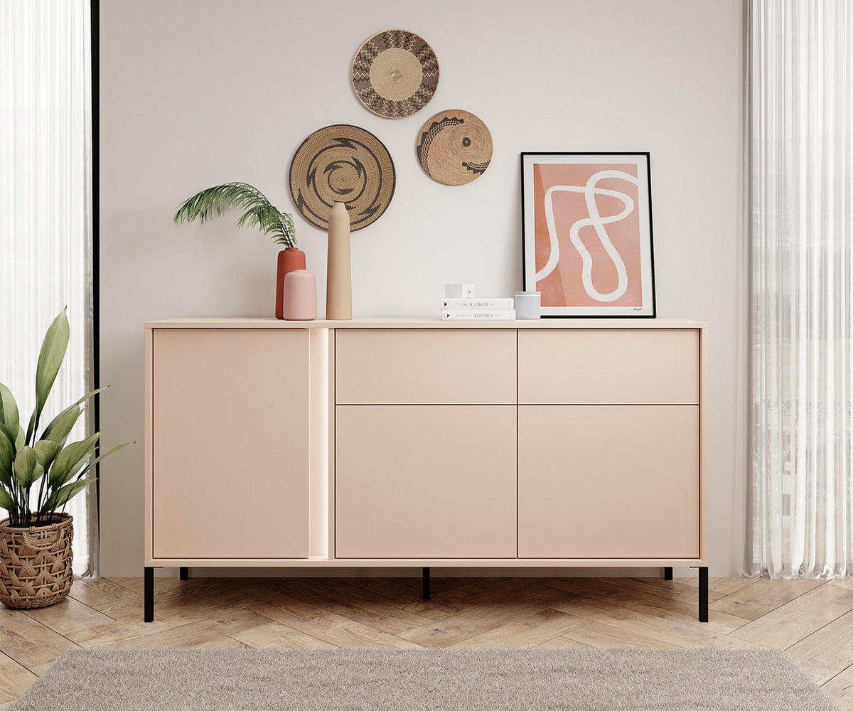 KOMMODE Dast beige 153 / 39,5 / 81cm - Beige/Akaziefarben, Holz/Holzwerkstoff (153/81/39.5cm) - Feldmann-Wohnen