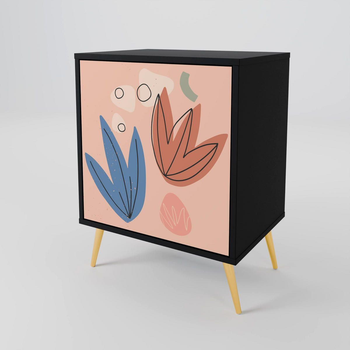 SIDEBOARD PASTEL DESTINY, Schwarz, 57,5x42x67,5 cm, Schwarze Metall-Rahmenfüße - Multicolor/Schwarz, Holzwerkstoff/Metall (57.5/67.5/42cm) - SpaceRebels