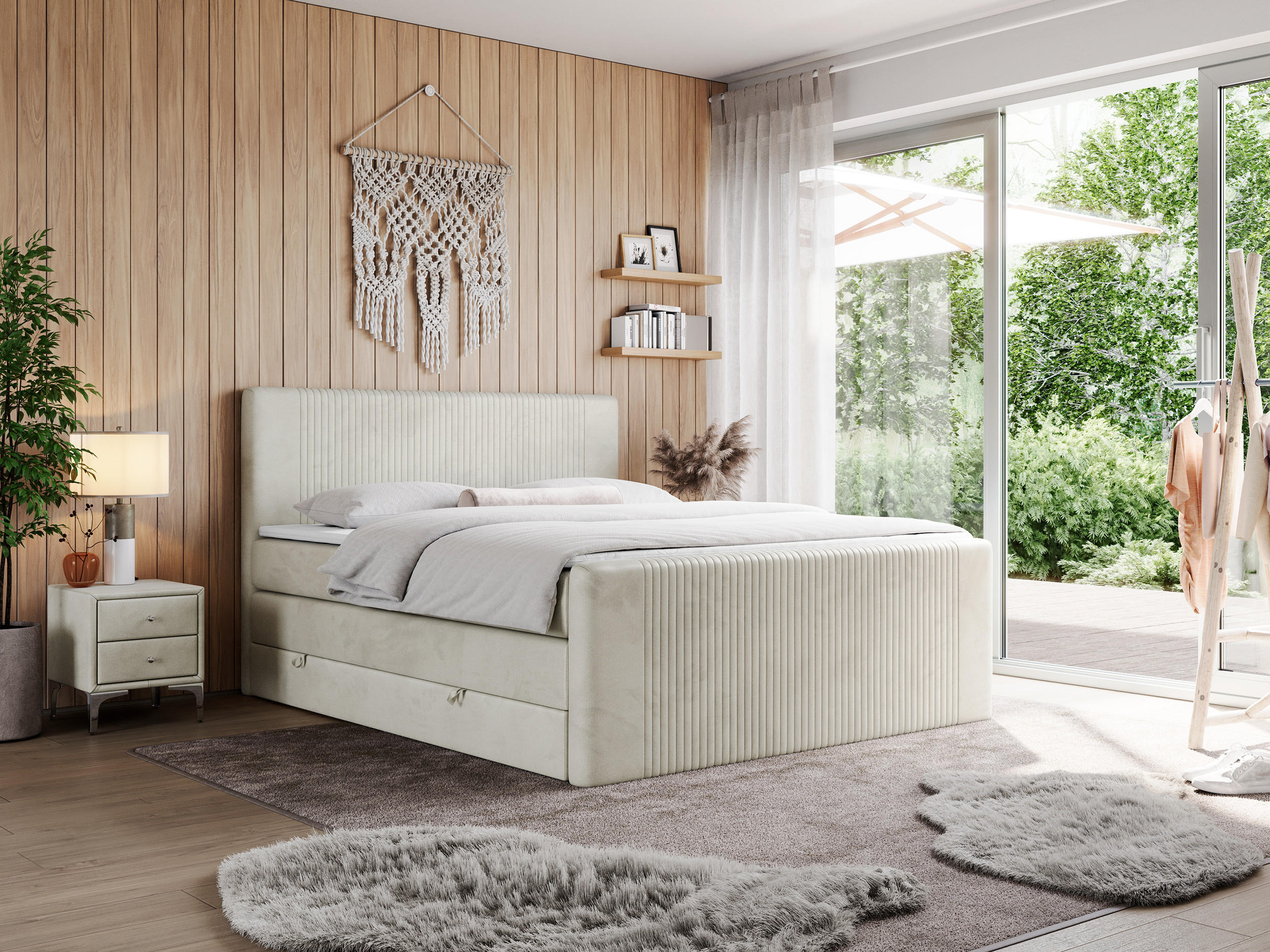 BOXSPRINGBETT KING DOREN 140/200 Beige Velvet - H3 - Beige, Holz/Textil (140/200cm) - MKS