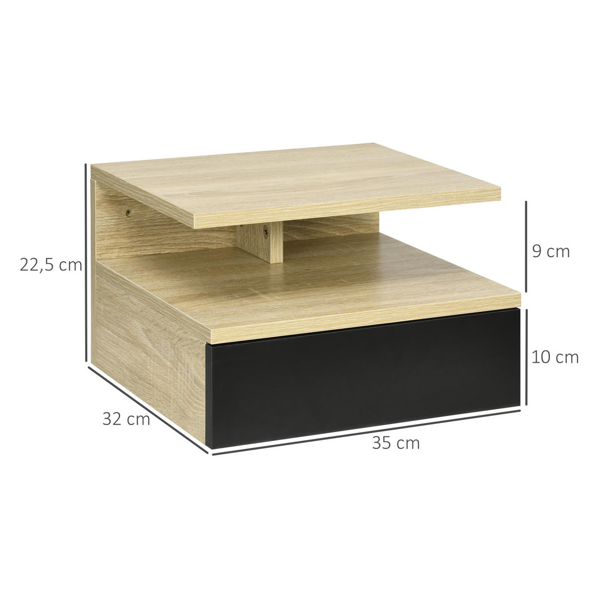 NACHTTISCH Schwarz Eiche Spanplatte wandhängend mit Schublade 2er-Set - Schwarz, Holzwerkstoff (35/22.5/32cm) - PANGIVO