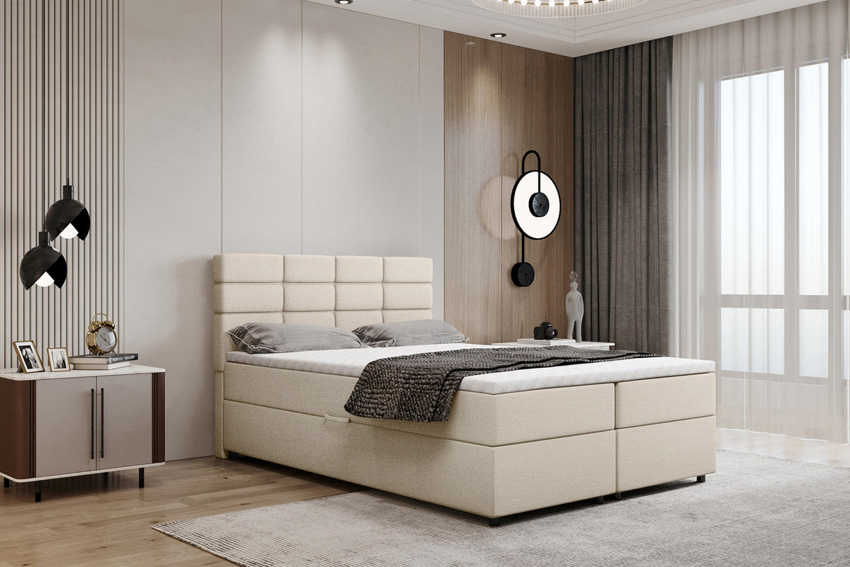 BOXBETT Reve 140 x 200 cm mit Bettkasten und Lattenrost ohne matratze - beige - Beige, Holz (140/206cm) - Panda Möbel