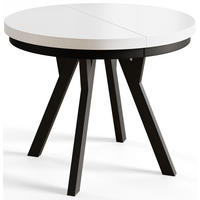 ESSZIMMERTISCH EVO, ausziehbarer Tisch 80 cm bis 130 cm, Farbe: Weiß, mit Holzbeinen in Farbe Schwarz - Schwarz/Weiß, Holzwerkstoff (80/80/77cm) - Alpi-Möbel