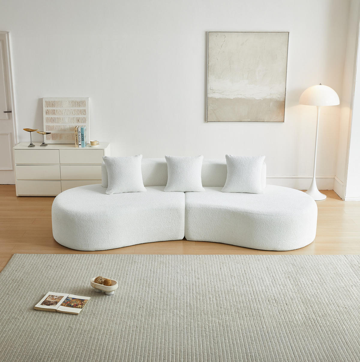 ECKSOFA modulare Form 277 x 103 cm Samt White 3-Sitzer - Weiß, Holzwerkstoff (103/68/277cm) - Meubliv