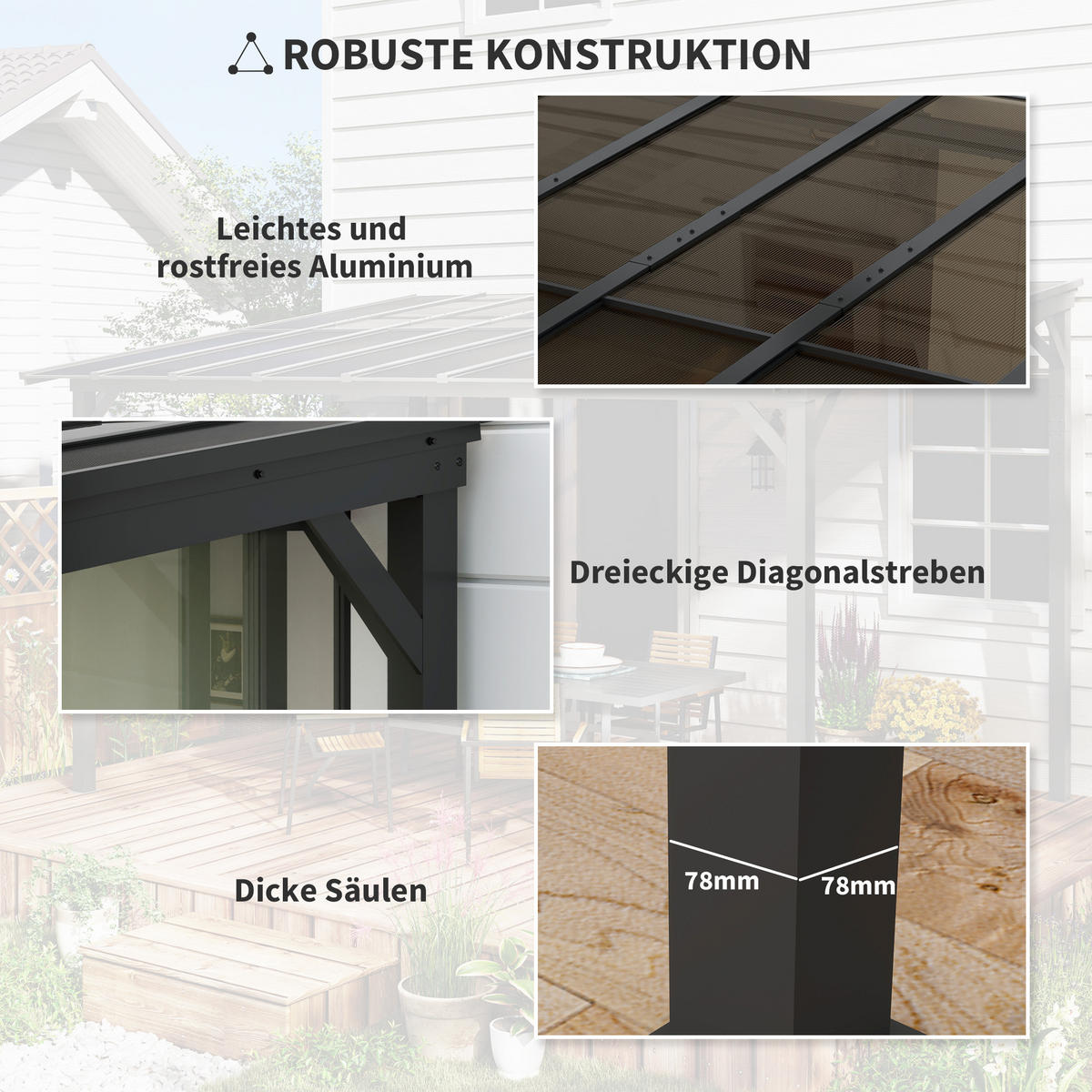 PERGOLA Metall ca. 3x3m - Dunkelgrau, Kunststoff (294/258/306cm) - Outsunny