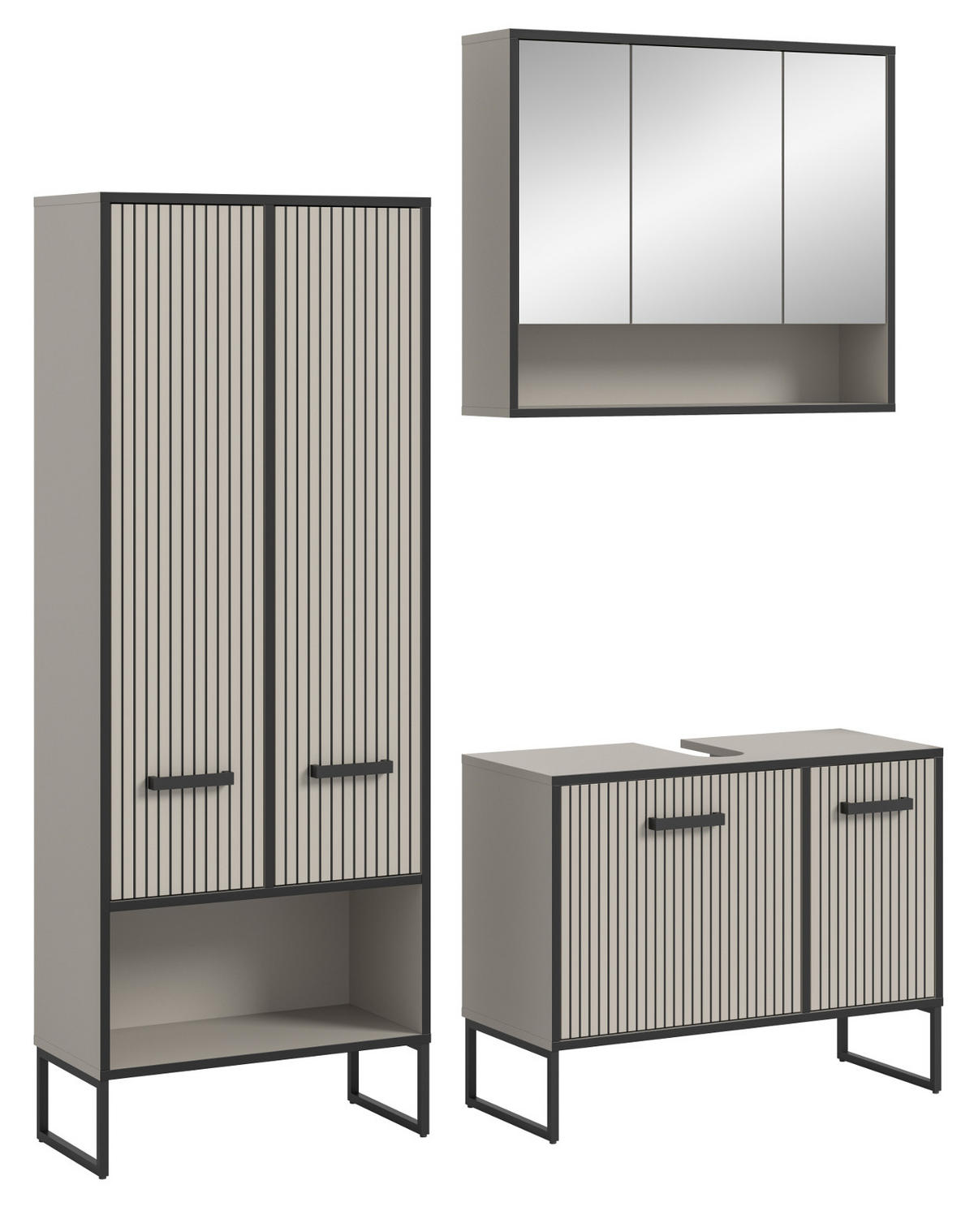 BADMÖBEL-SET 3-teilig Scana in schwarz, sand 154 cm, Kombination mit Soft-Close - Sandfarben/Schwarz, Glas/Holzwerkstoff (154/192/36cm) - Inn.Furn