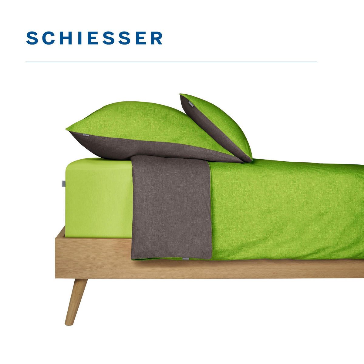KISSENHÜLLENSET Doubleface Renforcé 2-teilig 40x80 cm Grün-Dunkelgrau - Dunkelgrau/Grün, Textil (40/80cm) - SCHIESSER