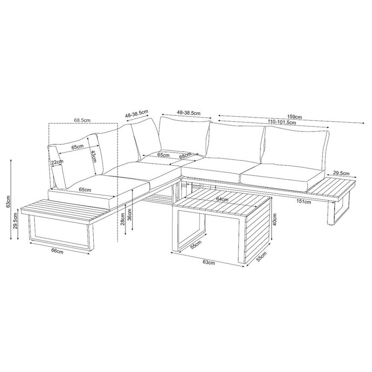 SET DE RELAXARE PENTRU GRĂDINĂ MARBELLA Modular, cu canapea, colț și masă - gri, compozit lemnos - RAUMHIRSCH FURNITURE