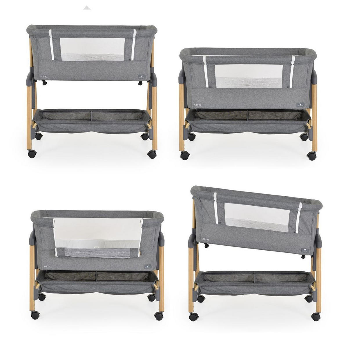 BEISTELLBETT Adoro grau 82 x 48 cm, 7 Höhenpositionen, Anti-Reflux, Moskitonetz, Matratze - Grau, Metall (48/82cm) - Cangaroo