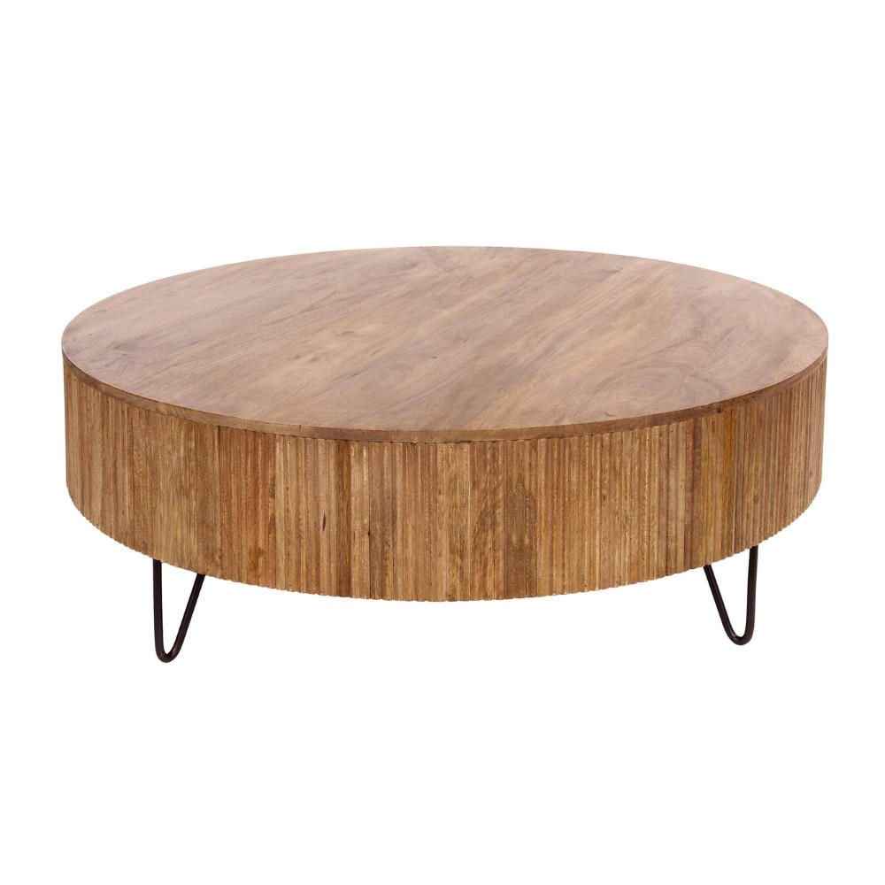 COUCHTISCH MILO GRAND XL-Rundtisch aus Mangoholz im Lamellen-Design - Sandfarben, Holz (120/120/38cm) - alesvelt