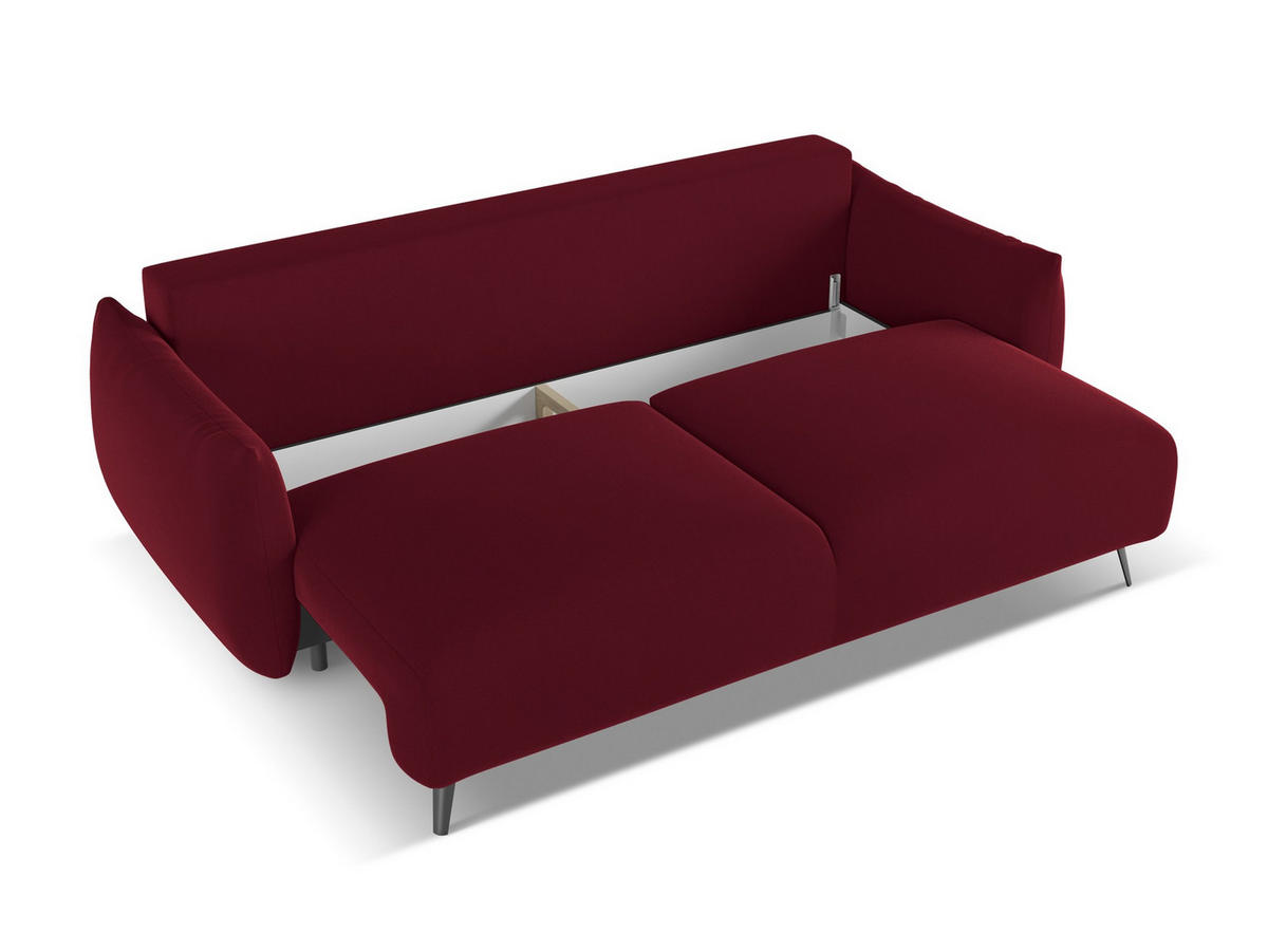 3-SITZER SOFA mit Schlaffunktion Samt Stoff Rot - Bordeaux/Rot, Textil/Metall (230/86/105cm) - Makamii