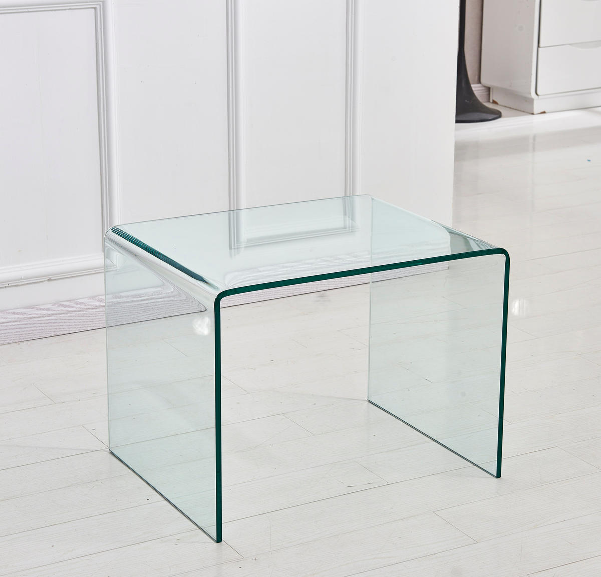 BEISTELLTISCH DE-37404 rechteckig mit gebogenem Glas Transparent - Transparent, Glas (50/40/45cm) - ComfortXL