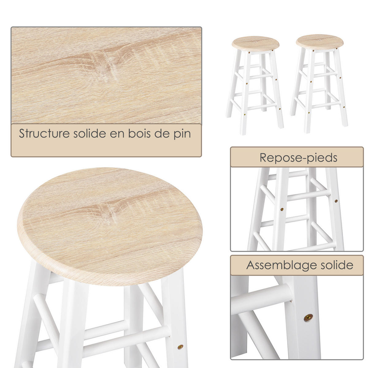 BARTISCH-SET DE-14686 klappbar mit Rollen & 2 Hockern Eiche hell - Beige, Holzwerkstoff (83/74/83cm) - ComfortXL