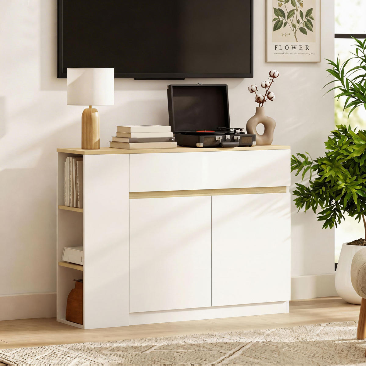 SIDEBOARD Weiß/Holzfarben, 110/29,5/82 cm - Weiß, Holz (110/82/29.5cm) - PANGIVO