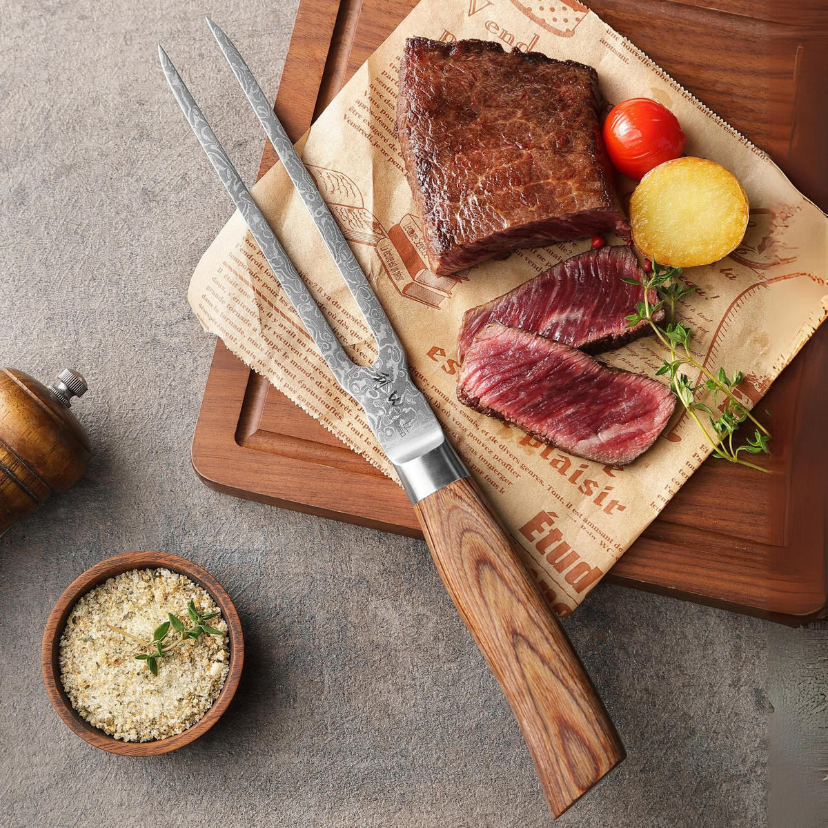 TRANCHIERGABEL 18 cm - Braun, Holz/Metall - Wakoli