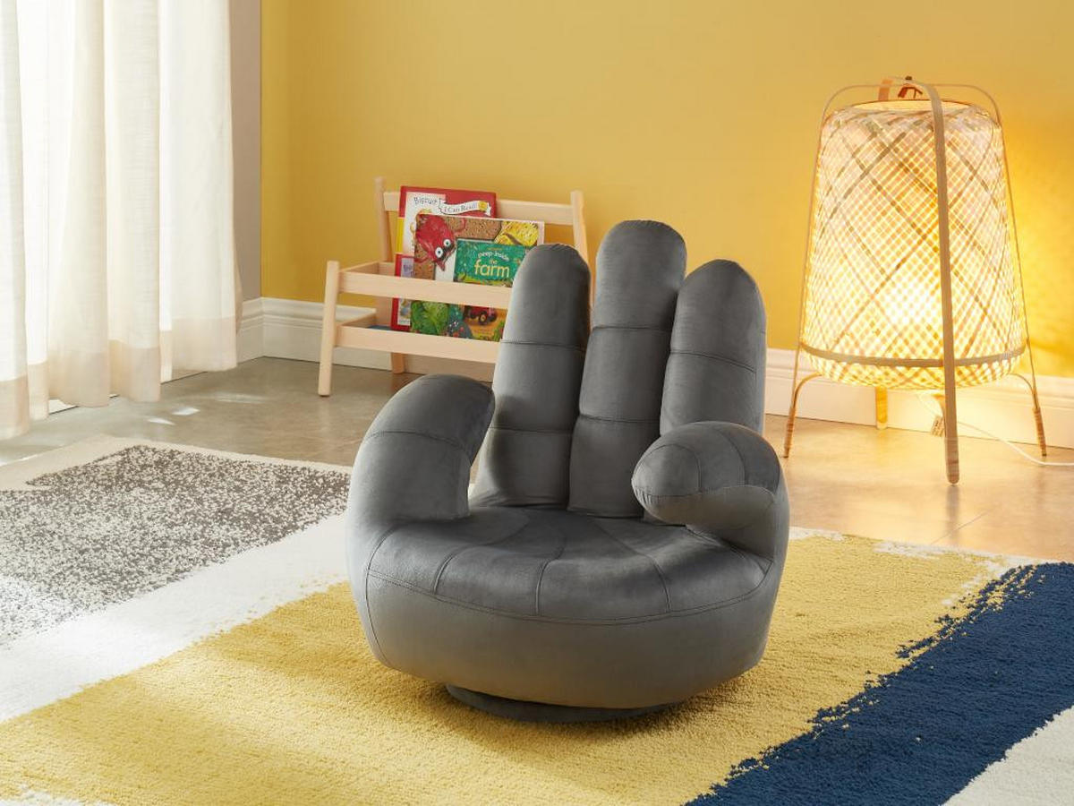 KINDERSESSEL Fingersessel drehbar - Samt - Anthrazit - CATCHY - Anthrazit, Textil (54/57/55cm) - Vente-Unique