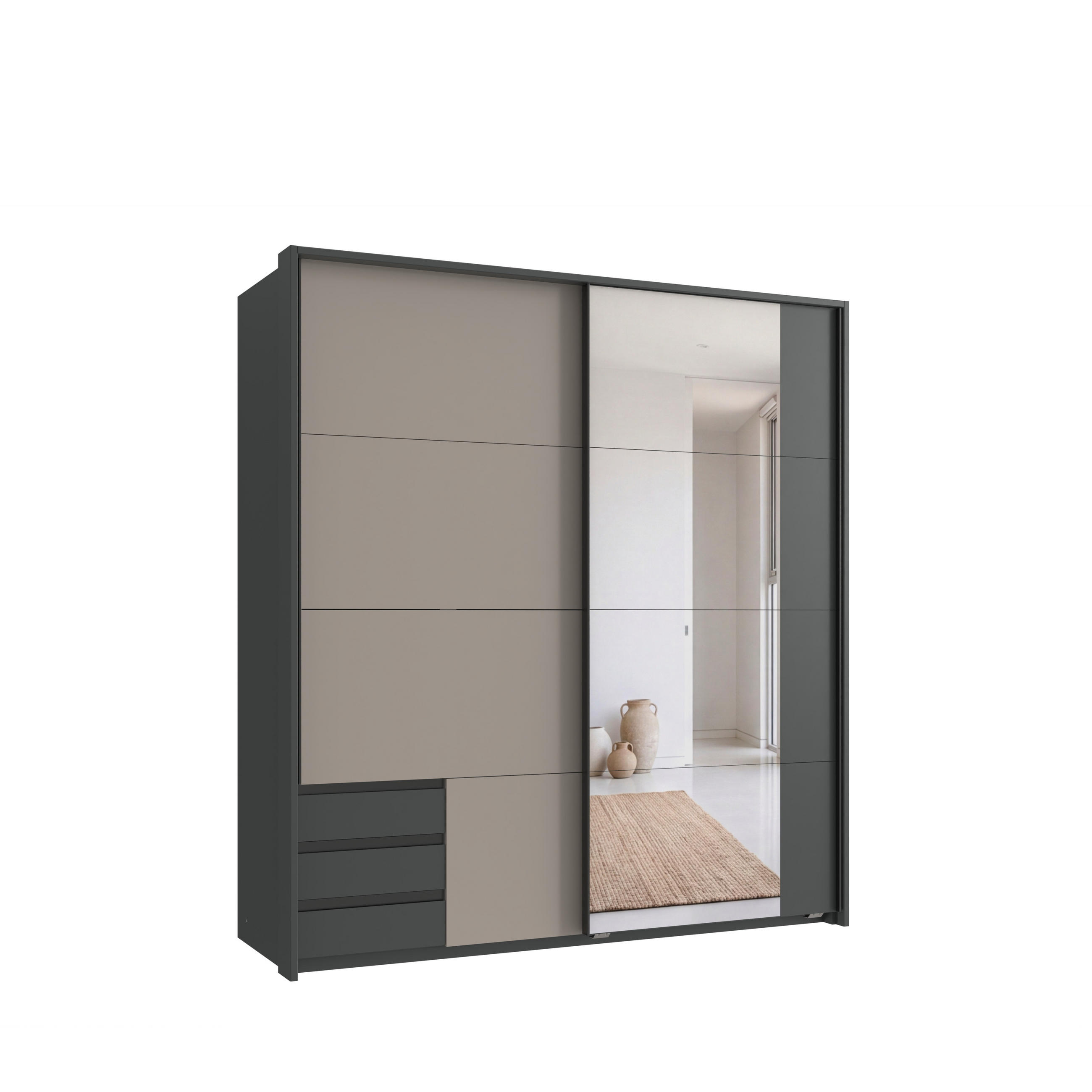 luma-home Schwebetürenschrank Graphit, Sand 183x200x65 cm