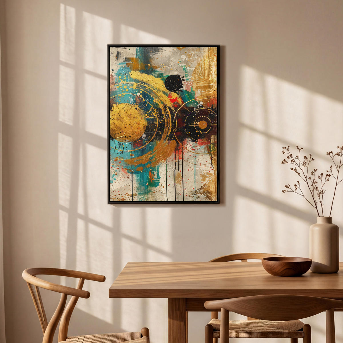 LEINWAND Bilder mit Rahmen - Abstrakt - Kunst - Gold - Modern - 60x90 - Multicolor, Textil (60/90cm) - MuchoWow