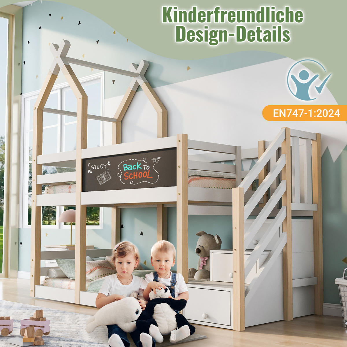 ETAGENBETT 90/200 cm in Weiß mit Baumhaus-Design und Stauraum - Weiß, Holzwerkstoff (90/200cm) - OKMYHOME