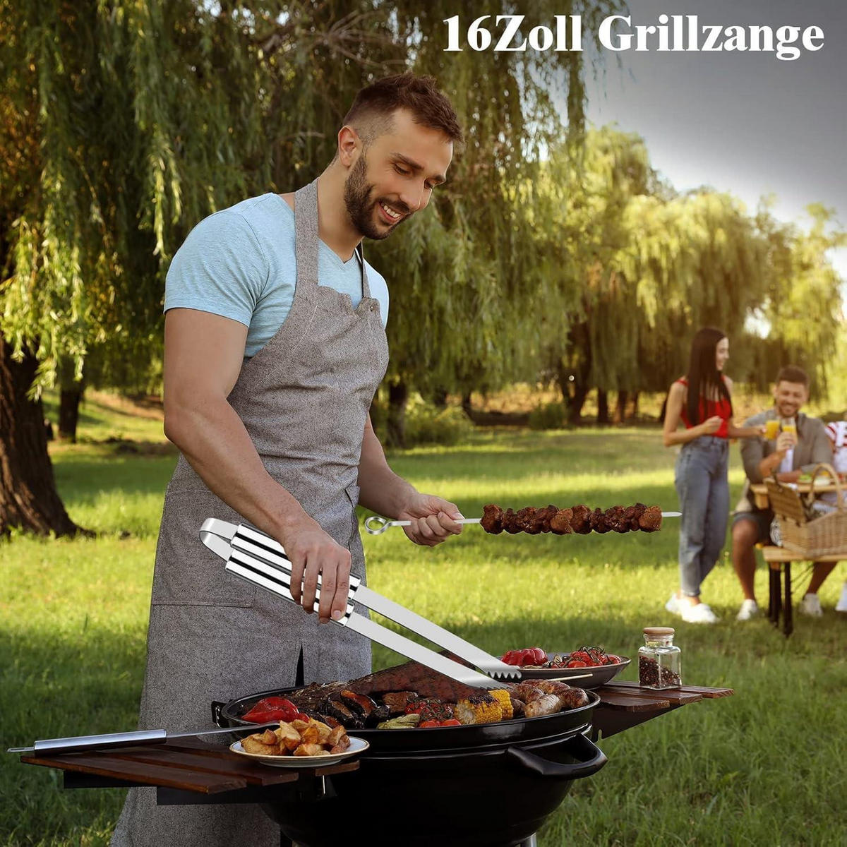GRILLBESTECK Set 26-teilig Edelstahl mit Koffer und Fleischthermometer - Silberfarben, Metall (44.5cm)