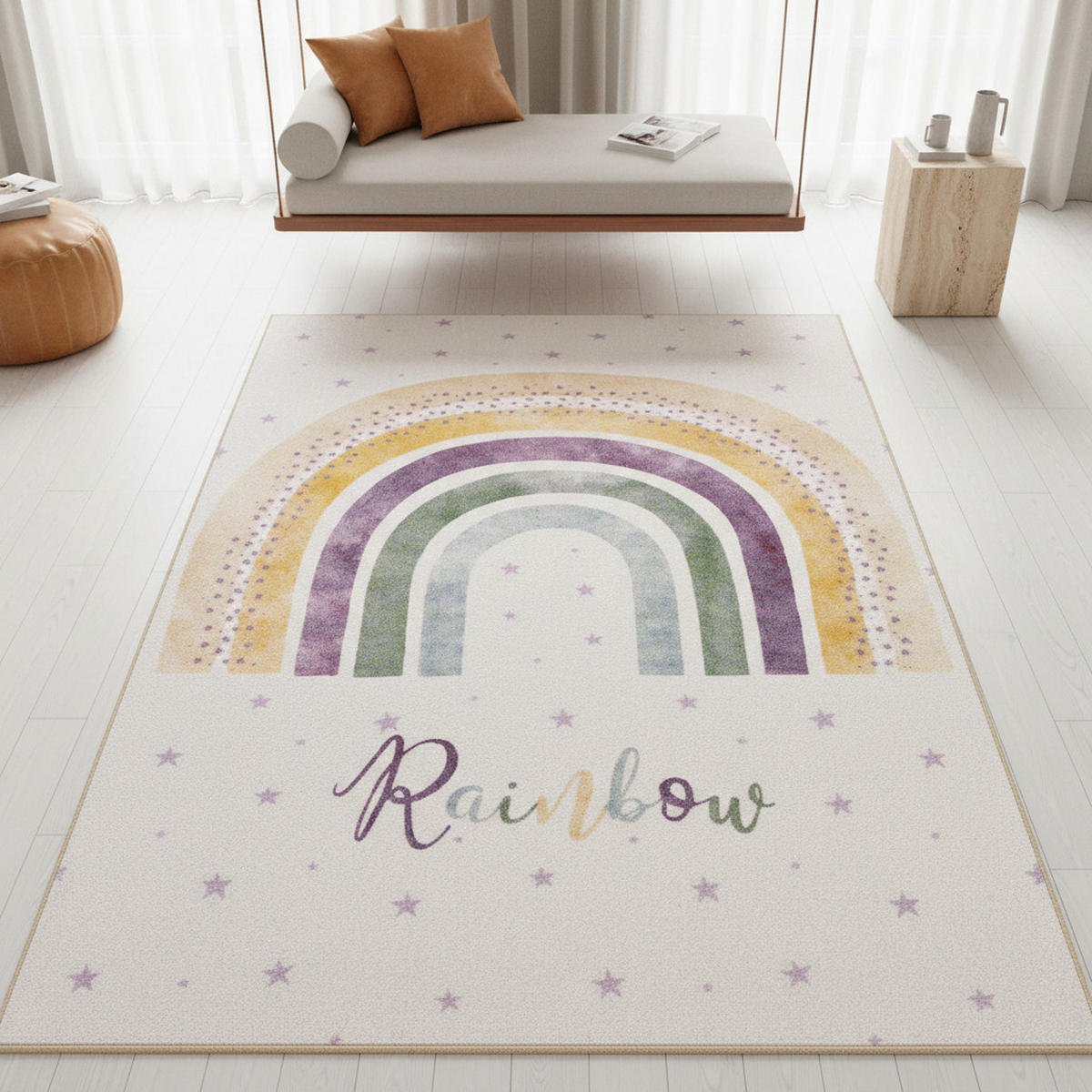 KINDERTEPPICH Regenbogen Pflegeleicht Waschbar Kinderzimmer OEKO-TEX Creme 100x150 cm Flur – TRAUN - Beige, Textil (100/150cm) - KADIMA DESIGN