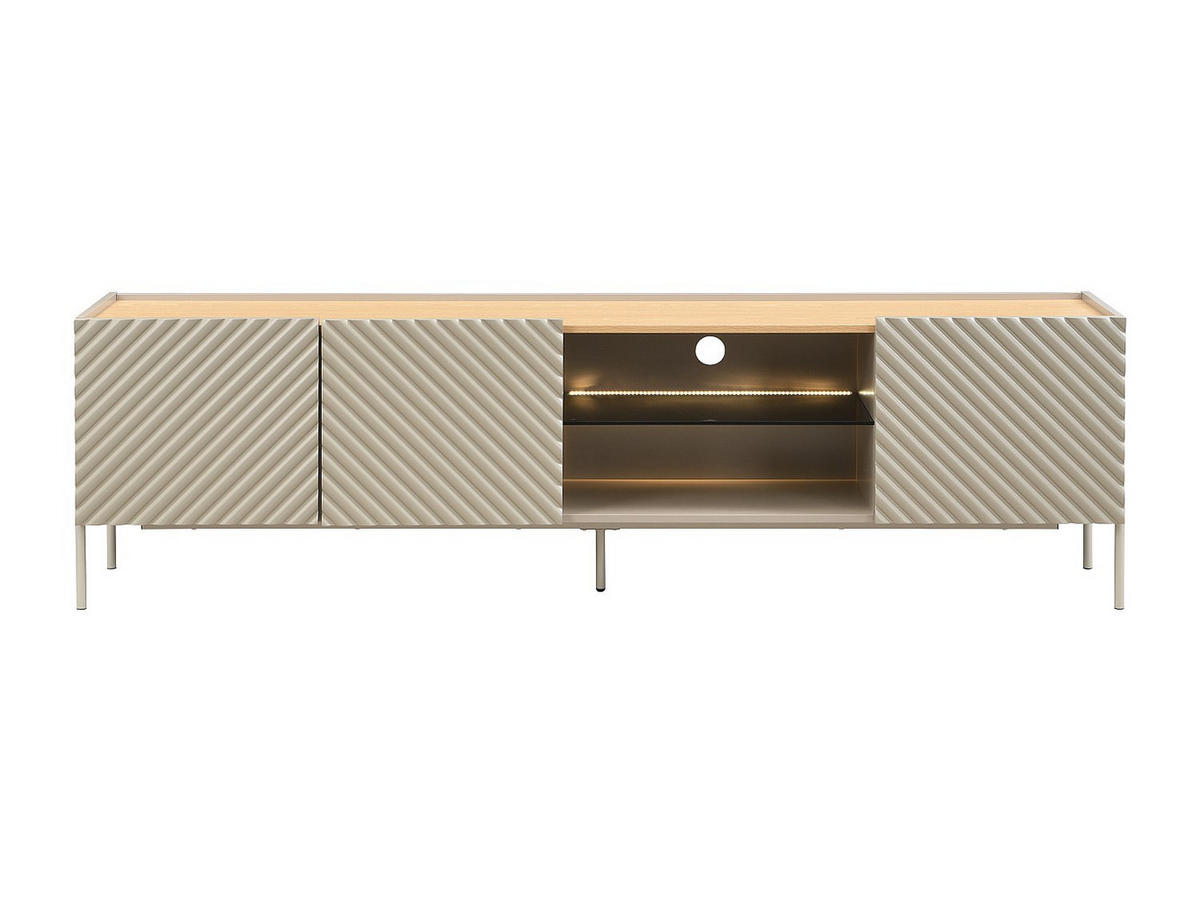 TV-BOARD - 200 cm x 40 cm - Glas, Holz, Platte - Beige, Naturfarben Hell - TASIBA - Beige/Naturfarben, Glas/Holz (200/57/40cm) - Vente-Unique