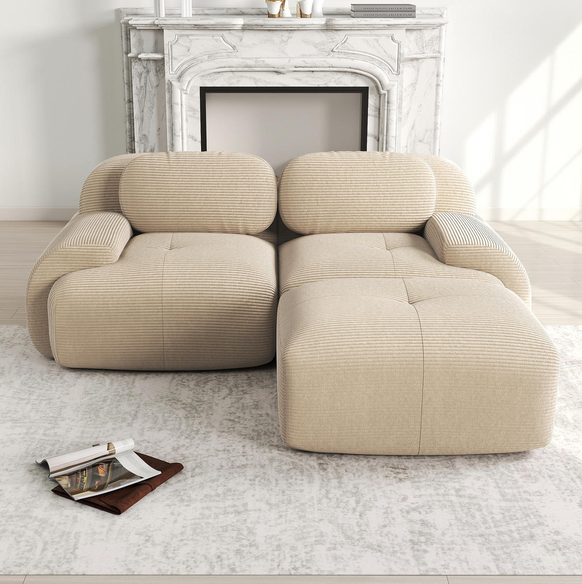 ECKSOFA modular aus Cord Beige rahmenlos - Beige, Kunststoff (178/208.1cm) - Meubliv