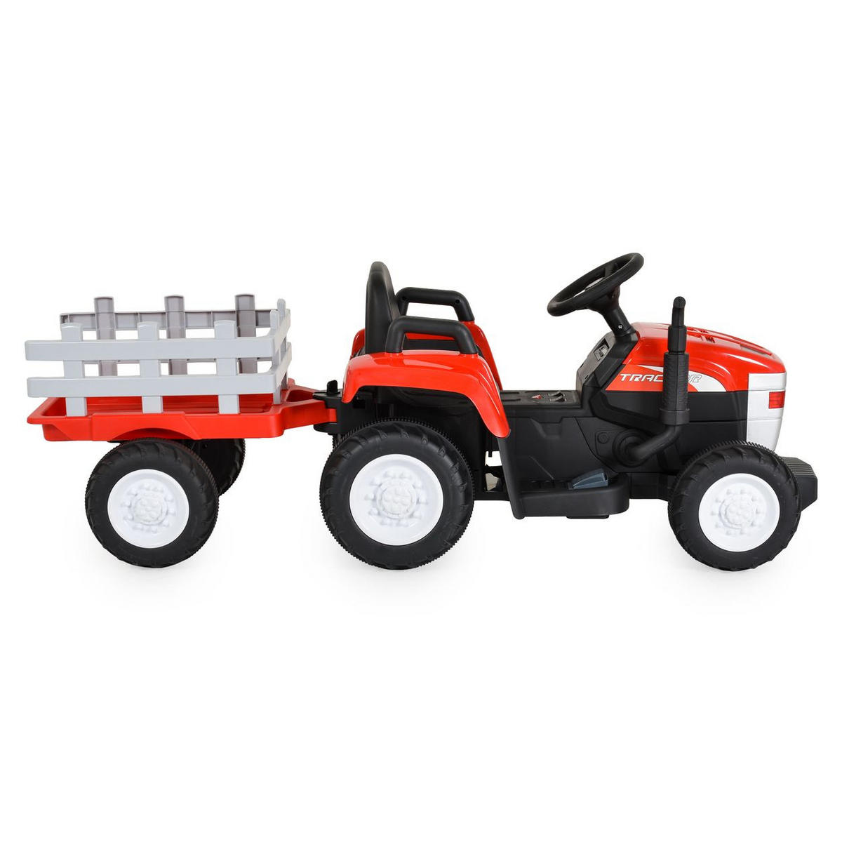 KINDER ELEKTROTRAKTOR Dallas rot mit Anhänger, Fernbedienung, Musik, Lichter - Rot, Kunststoff (140/52/53cm) - Moni