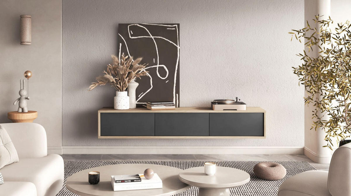 TV-LOWBOARD Moddern Eiche / Anthrazit 180/32/36 cm - Eichefarben/Anthrazit, Holzwerkstoff (180/32/36cm) - Selsey