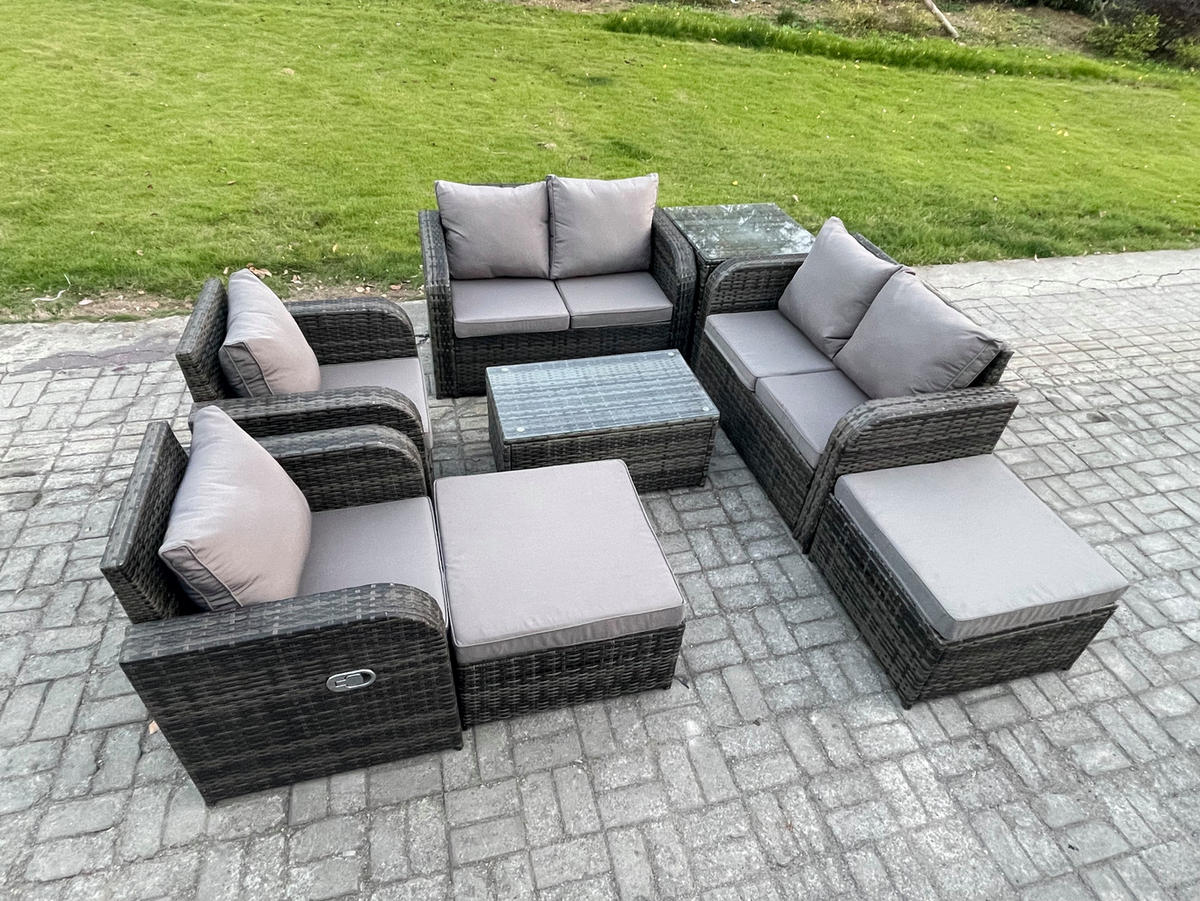 LOUNGESOFA-SET Polyrattan Dunkelgrau 8-Sitzer - Dunkelgrau, Metall - Fimous