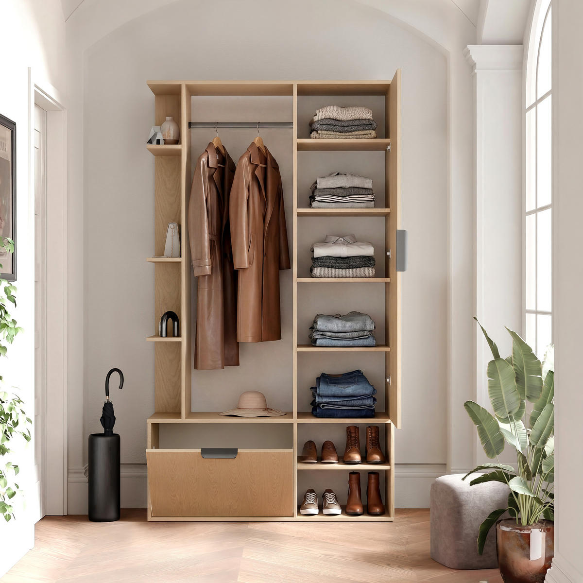 GARDEROBE mit Spiegel ELIOR - Naturfarben, Holz (100/189.4/33cm) - Idohome